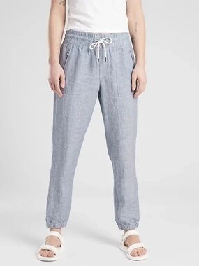 Athleta Cabo Linen Jogger in the Chambray Blue colorway